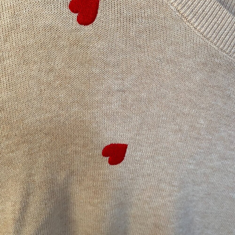 Women's with Sewed on Hearts Time and Tru Beige Knit Top XXXL Valentine's Day - Picture 2 of 5